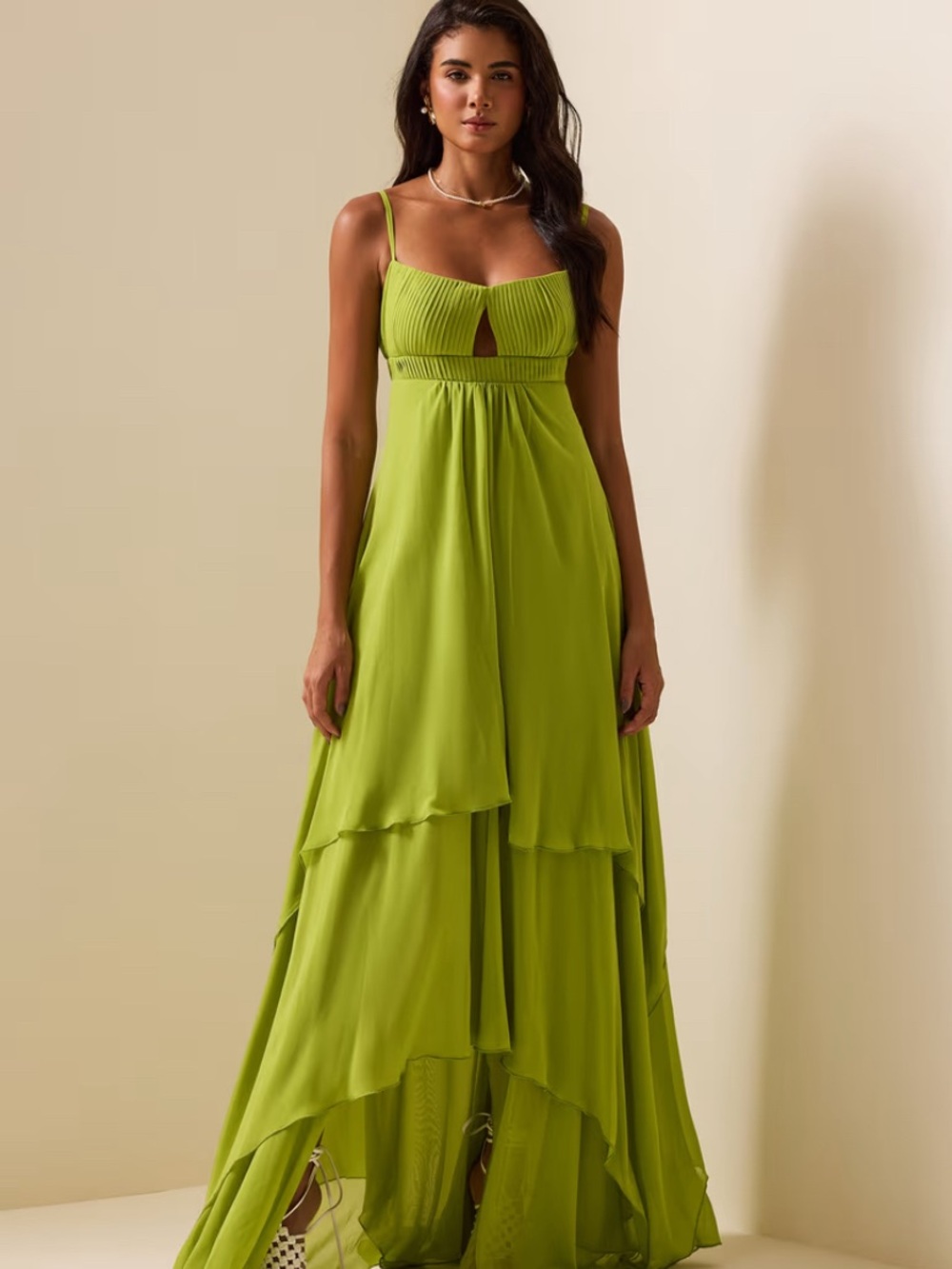 NWT JARDINVUE Noëlie Pleated Cut-Out Maxi Dress in Green